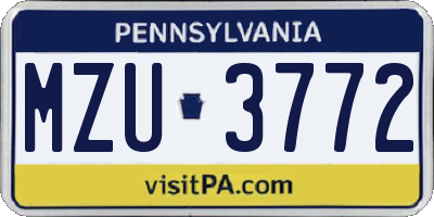 PA license plate MZU3772