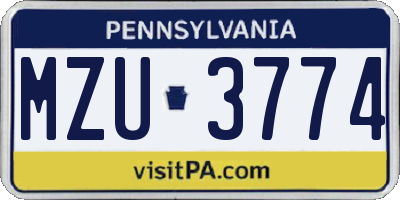 PA license plate MZU3774