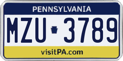 PA license plate MZU3789
