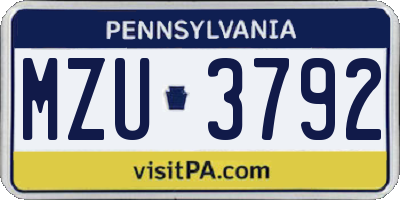 PA license plate MZU3792
