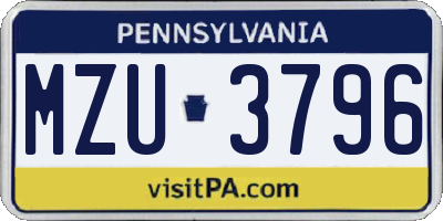 PA license plate MZU3796