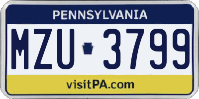 PA license plate MZU3799