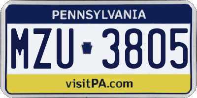 PA license plate MZU3805