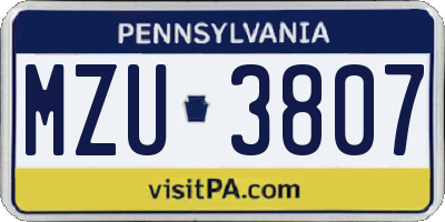 PA license plate MZU3807