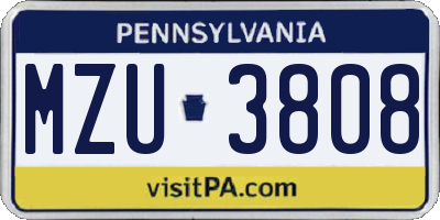 PA license plate MZU3808