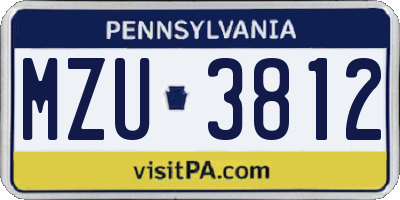 PA license plate MZU3812