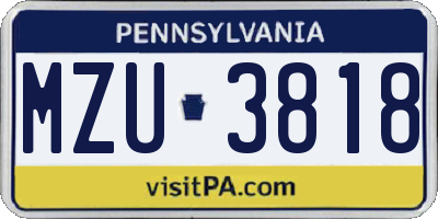 PA license plate MZU3818