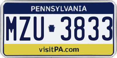 PA license plate MZU3833