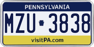PA license plate MZU3838