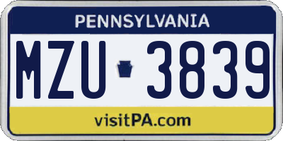 PA license plate MZU3839