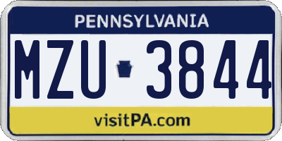 PA license plate MZU3844