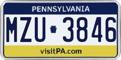 PA license plate MZU3846