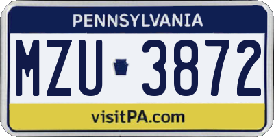 PA license plate MZU3872