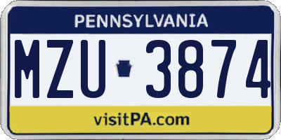PA license plate MZU3874