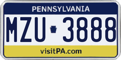 PA license plate MZU3888