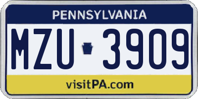 PA license plate MZU3909