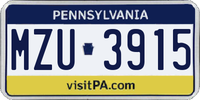 PA license plate MZU3915