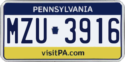 PA license plate MZU3916