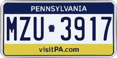 PA license plate MZU3917