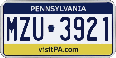 PA license plate MZU3921