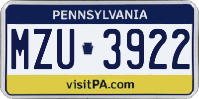 PA license plate MZU3922