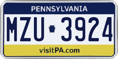 PA license plate MZU3924