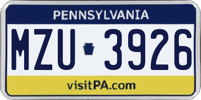 PA license plate MZU3926