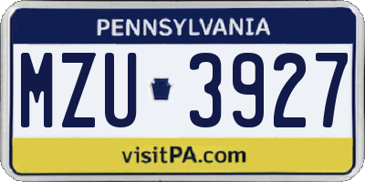 PA license plate MZU3927