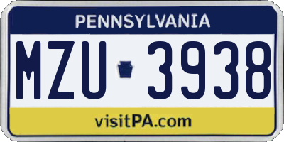 PA license plate MZU3938