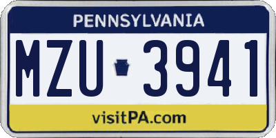 PA license plate MZU3941