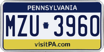 PA license plate MZU3960