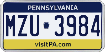PA license plate MZU3984