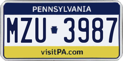PA license plate MZU3987