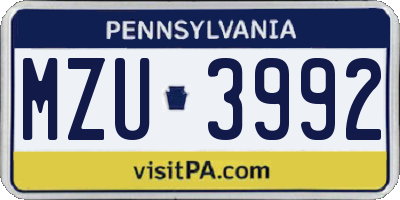 PA license plate MZU3992
