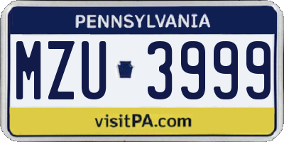 PA license plate MZU3999