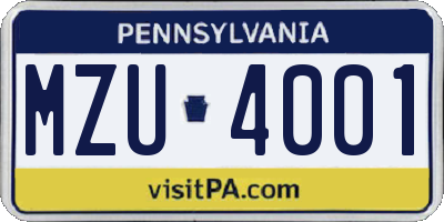 PA license plate MZU4001