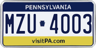 PA license plate MZU4003