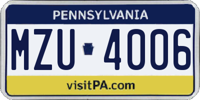 PA license plate MZU4006