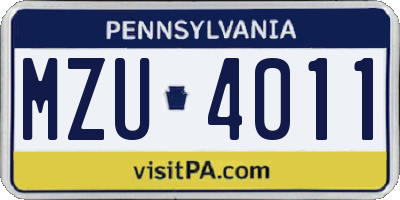 PA license plate MZU4011