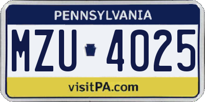 PA license plate MZU4025