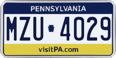 PA license plate MZU4029