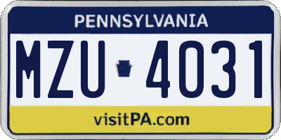 PA license plate MZU4031