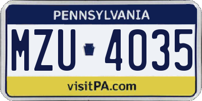 PA license plate MZU4035