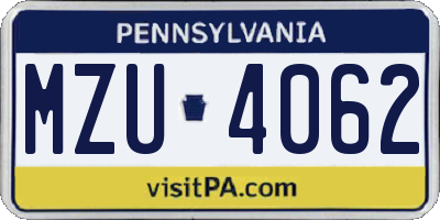 PA license plate MZU4062