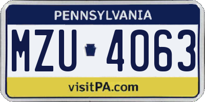 PA license plate MZU4063