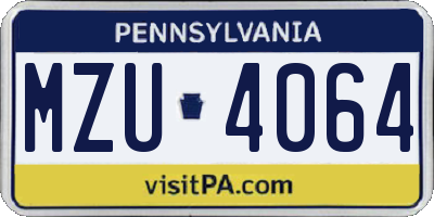 PA license plate MZU4064