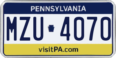 PA license plate MZU4070