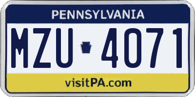 PA license plate MZU4071