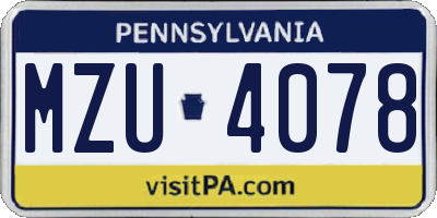 PA license plate MZU4078