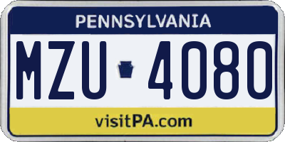 PA license plate MZU4080